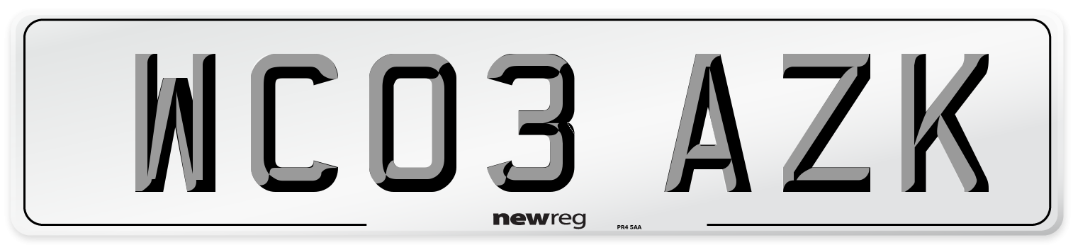 WC03 AZK Number Plate from New Reg